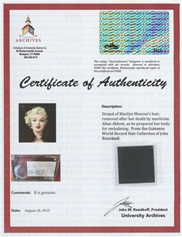 Marilyn Monroe Strand Of Hair (University Archives LOA)